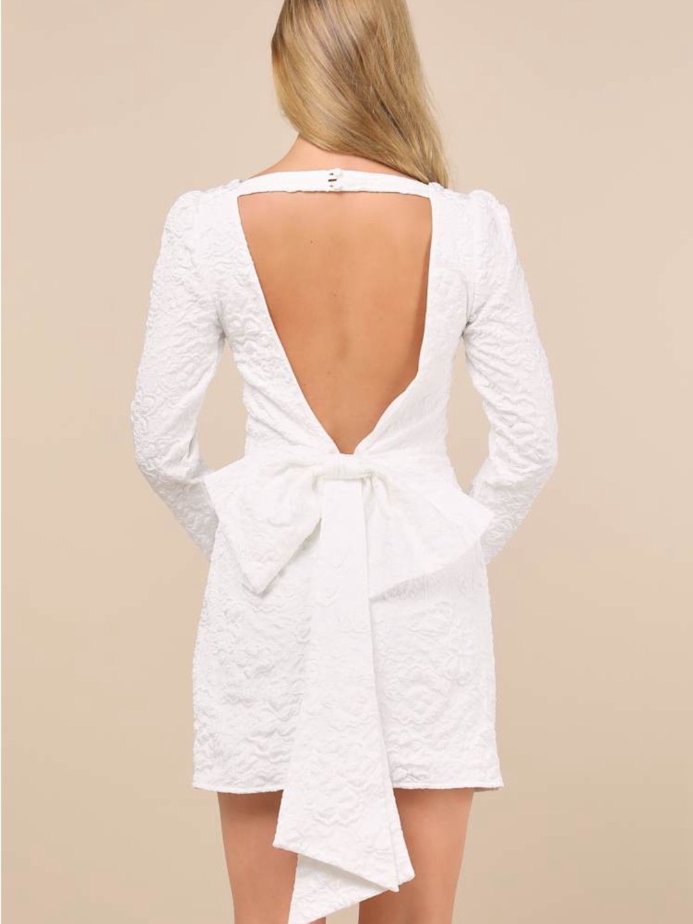 Lulus Elevated Icon White Jacquard Long Sleeve Bow Min